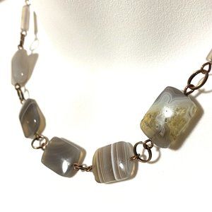 Geometric Banded Agate Necklace, Rustic Genuine Gemstone Copper Link Necklace